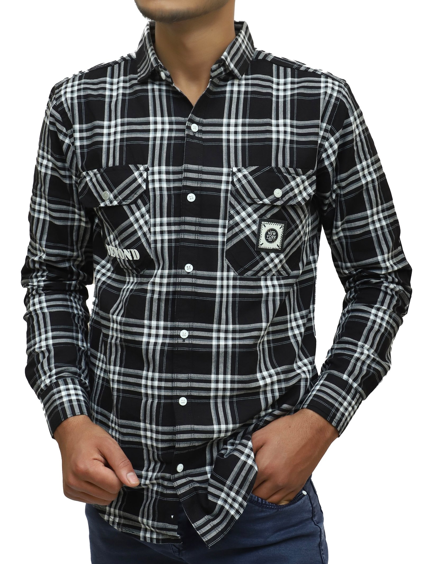 Black & White Checked Cotton Casual Shirt